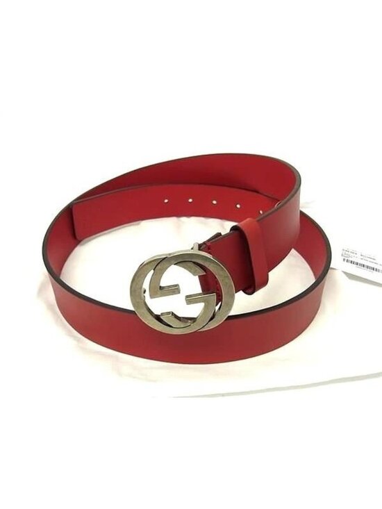 Gucci Interlocking Leather Silver Belt Red main image 4